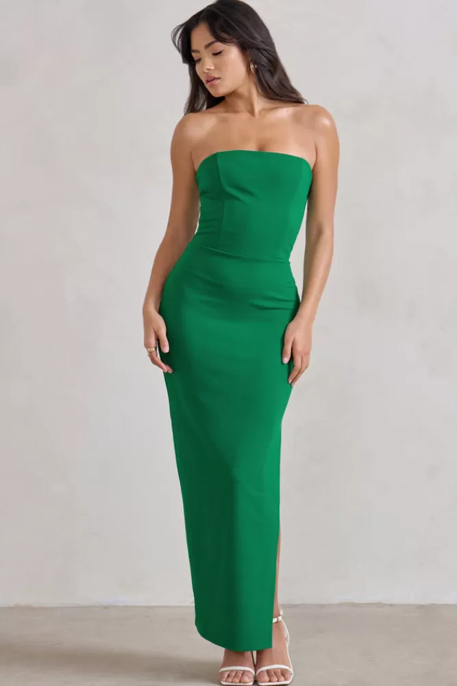 Club L London Dina | Green Bandeau Maxi Dress With Split EMERALD Cheap