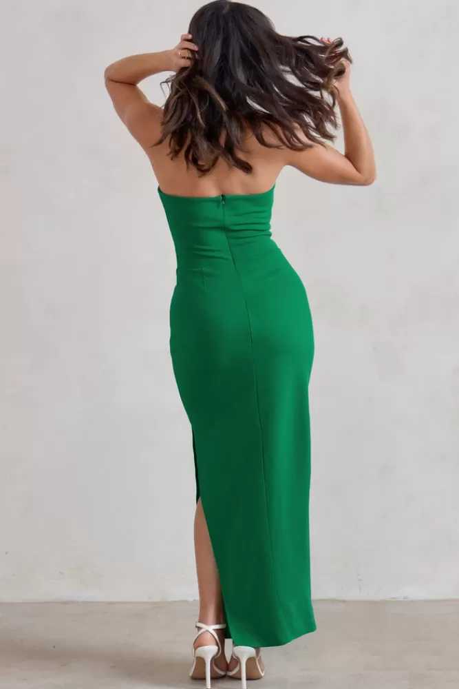 Club L London Dina | Green Bandeau Maxi Dress With Split EMERALD Cheap