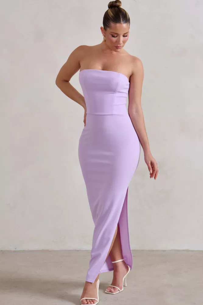 Club L London Dina | Bandeau Maxi Dress With Split LILAC Fashion