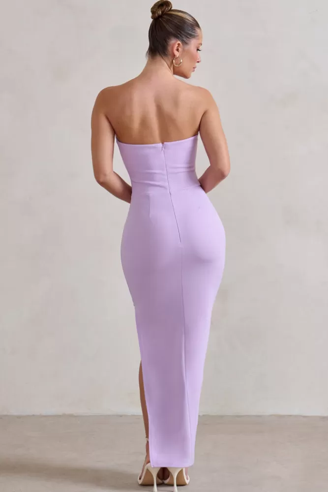 Club L London Dina | Bandeau Maxi Dress With Split LILAC Fashion