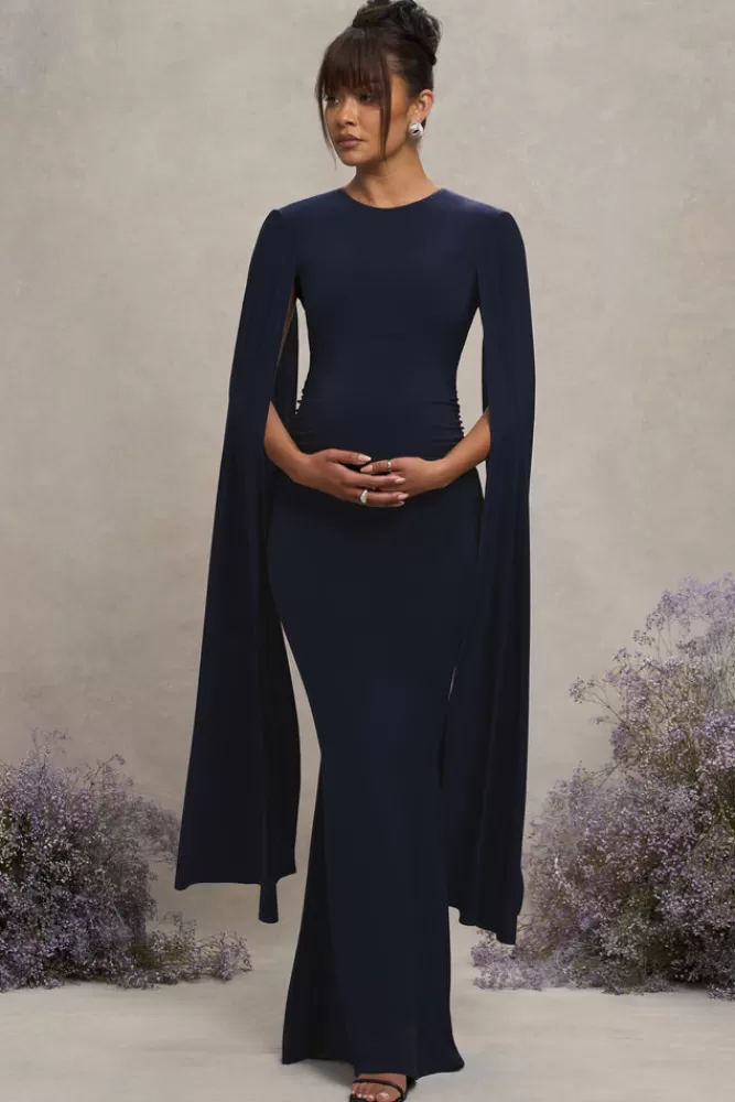 Club L London Divine Timing | Maternity Maxi Dress With Cape Sleeves NAVY Store