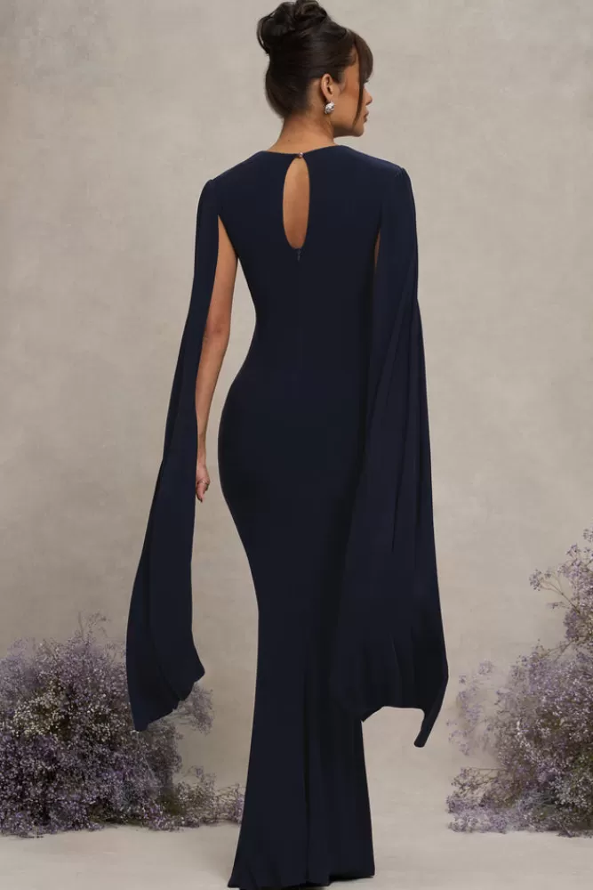 Club L London Divine Timing | Maternity Maxi Dress With Cape Sleeves NAVY Store