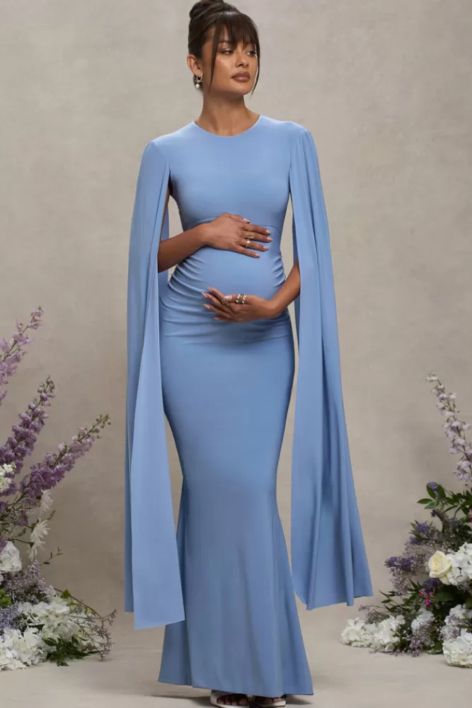 Club L London Divine Timing | Powder Blue Maternity Maxi Dress With Cape Sleeves POWDERBLUE Online