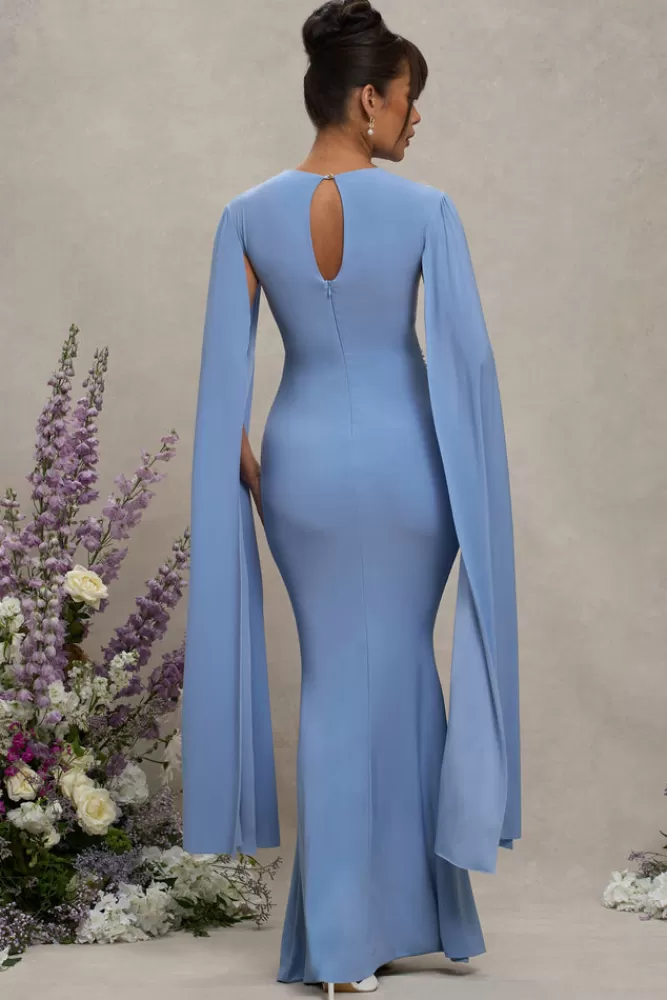 Club L London Divine Timing | Powder Blue Maternity Maxi Dress With Cape Sleeves POWDERBLUE Online