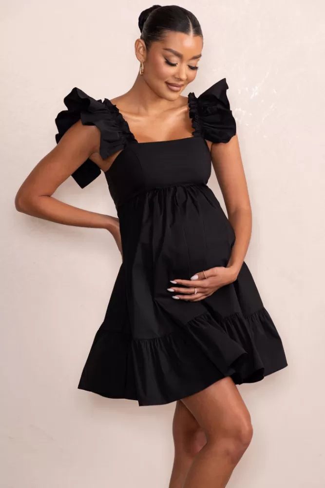 Club L London Dolly Daze | Maternity Ruffle Mini Dress Black Flash Sale