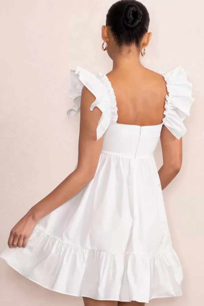 Club L London Dolly Daze | Maternity Ruffle Sleeve Babydoll Mini Dress White Cheap