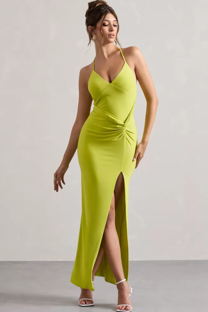 Club L London Domenica | Green Halter-Neck Wrap Maxi Dress LIME Outlet