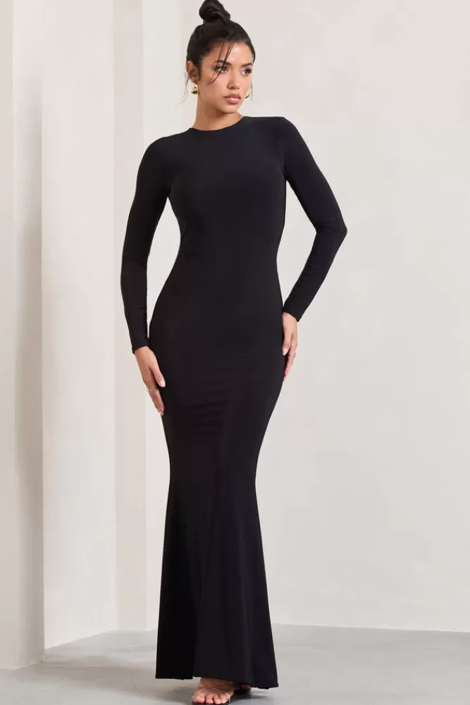 Club L London Donna | Long-Sleeved Open-Back Maxi Dress BLACK Shop