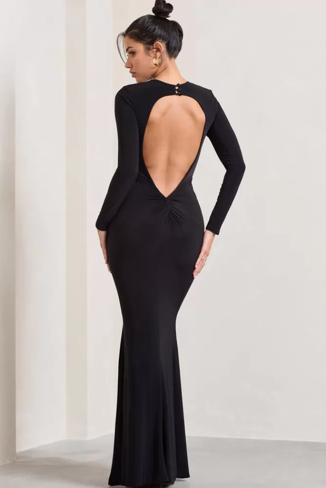 Club L London Donna | Long-Sleeved Open-Back Maxi Dress BLACK Shop