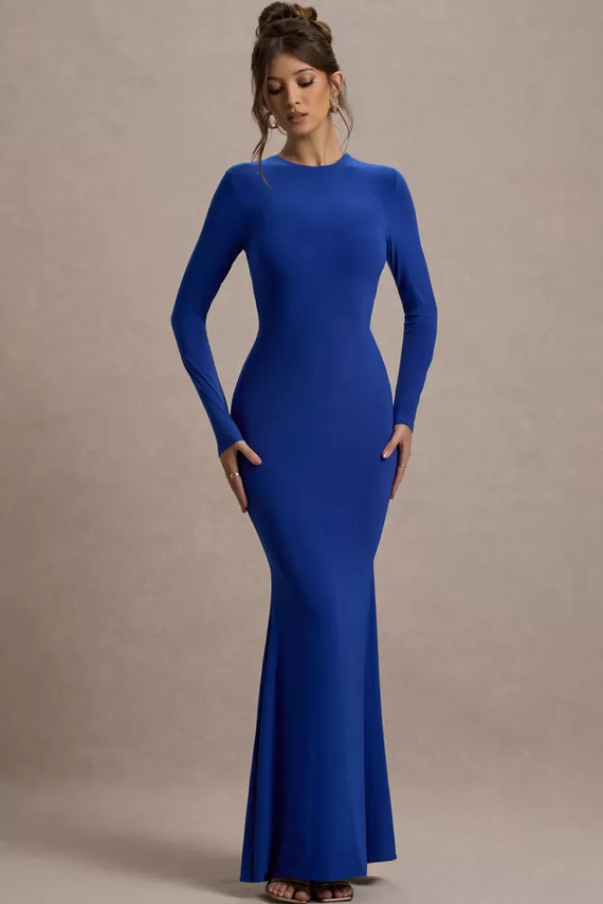 Club L London Donna | Cobalt Blue Long-Sleeved Open-Back Maxi Dress COBALTBLUE Best