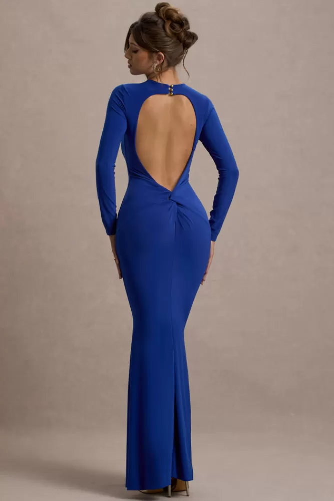 Club L London Donna | Cobalt Blue Long-Sleeved Open-Back Maxi Dress COBALTBLUE Best