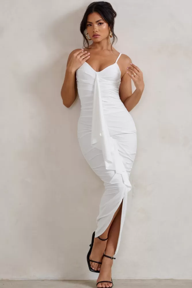 Club L London Dorothy | Plunge V Neckline Ruffle Midi Dress WHITE Store