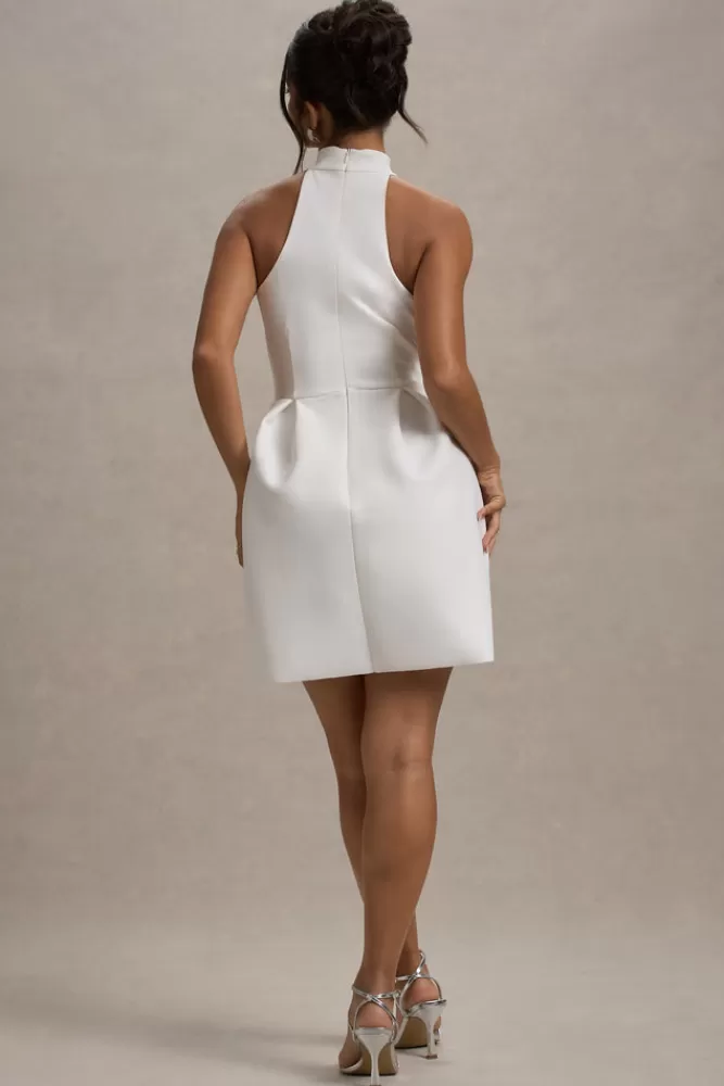 Club L London Dottie | High-Neck Mini Dress With Pleated Skirt WHITE Best