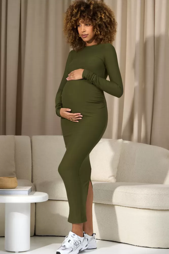 Club L London Dove | Moss Green Bodycon Long-Sleeve Maternity Maxi Dress HERBGREEN Online