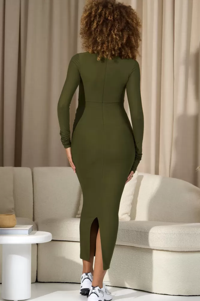 Club L London Dove | Moss Green Bodycon Long-Sleeve Maternity Maxi Dress HERBGREEN Online