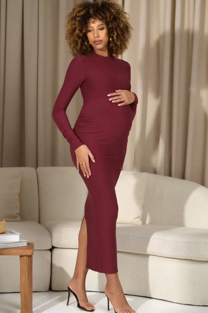 Club L London Dove | Vintage Berry Bodycon Long-Sleeve Maternity Maxi Dress ROSEWOOD Best