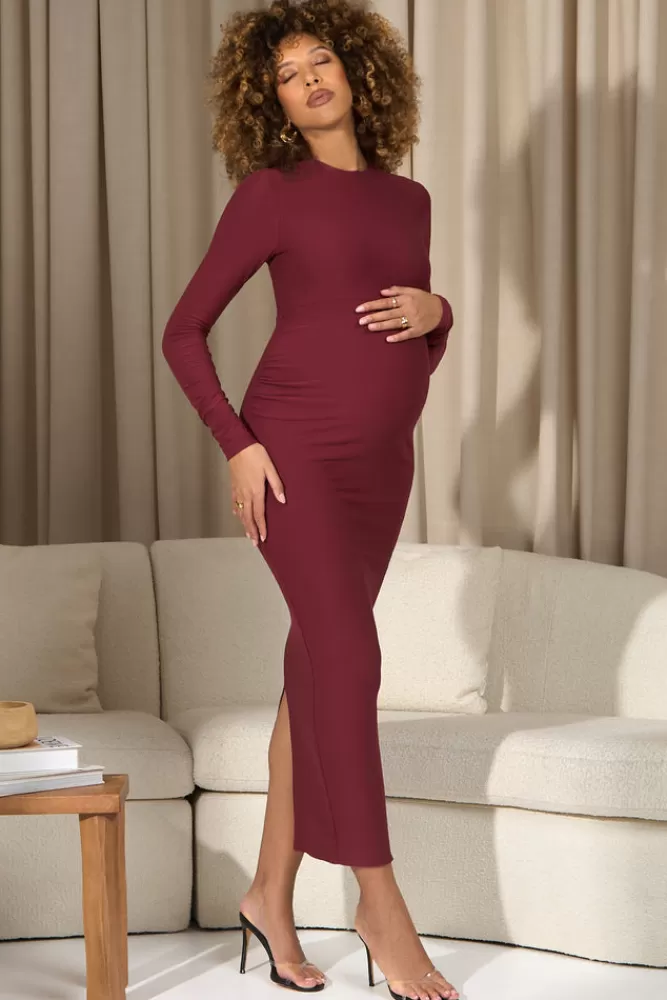 Club L London Dove | Vintage Berry Bodycon Long-Sleeve Maternity Maxi Dress ROSEWOOD Best