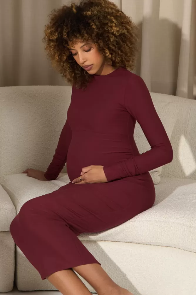 Club L London Dove | Vintage Berry Bodycon Long-Sleeve Maternity Maxi Dress ROSEWOOD Best