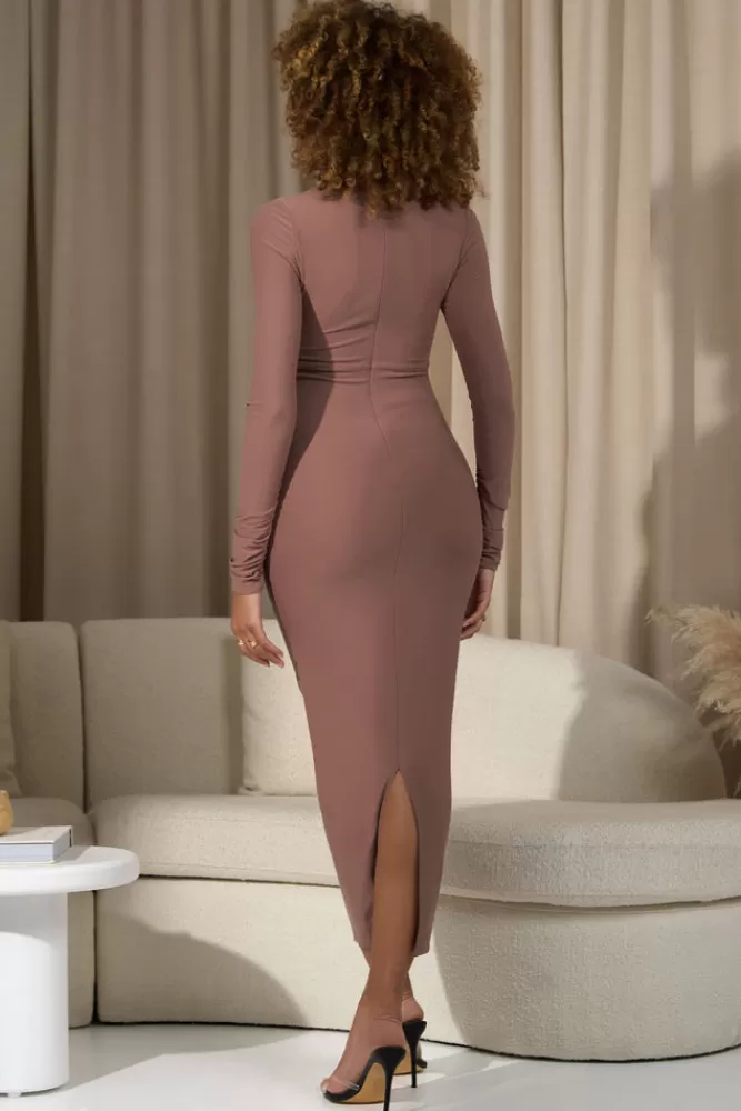 Club L London Dove | Warm Taupe Bodycon Long-Sleeve Maternity Maxi Dress LATTE Outlet