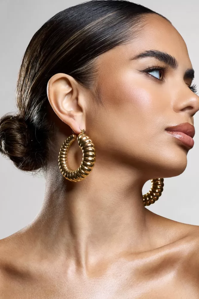 Club L London Dover | Chunky Ribbed Hoop Earrings GOLD Store