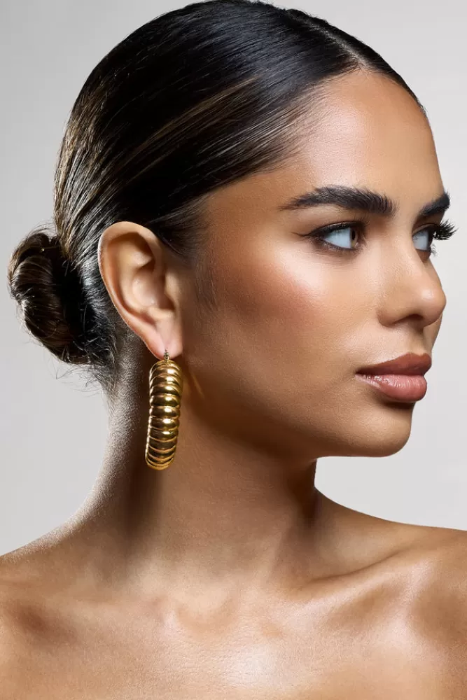 Club L London Dover | Chunky Ribbed Hoop Earrings GOLD Store