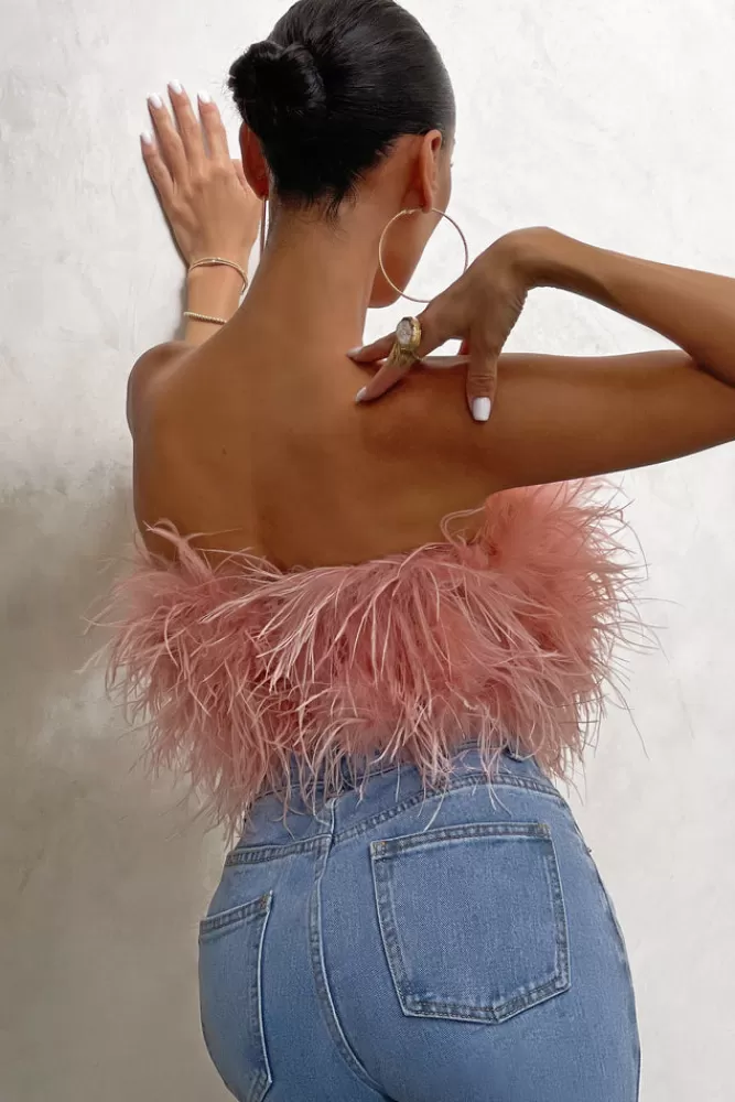 Club L London Dream Daze | Feather Bandeau Crop Top Pink Best