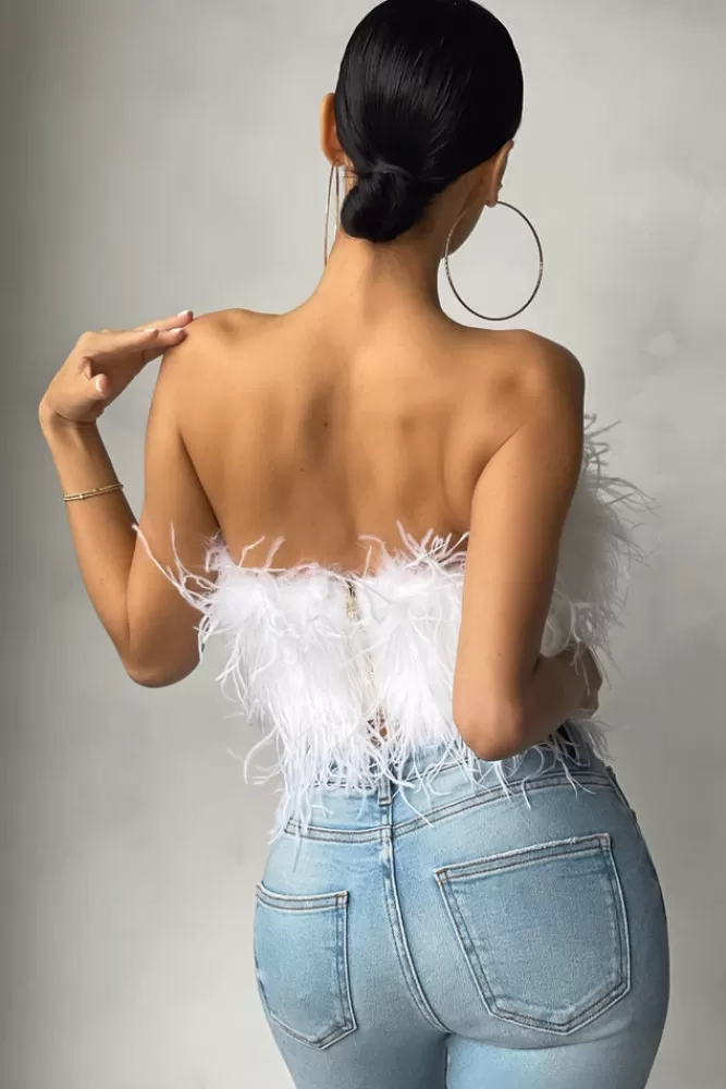 Club L London Dream Daze | Feather Bandeau Crop Top White New