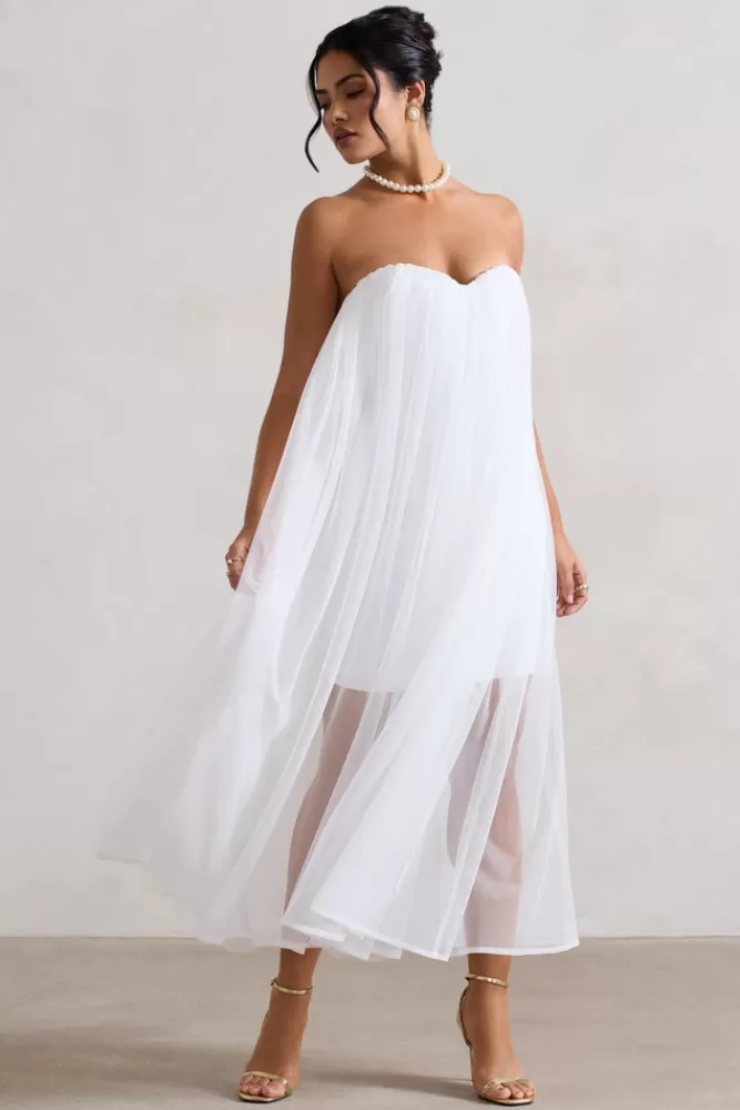 Club L London Dreamland | Sweetheart Corset Mini Dress With Tulle Overlay IVORY Sale