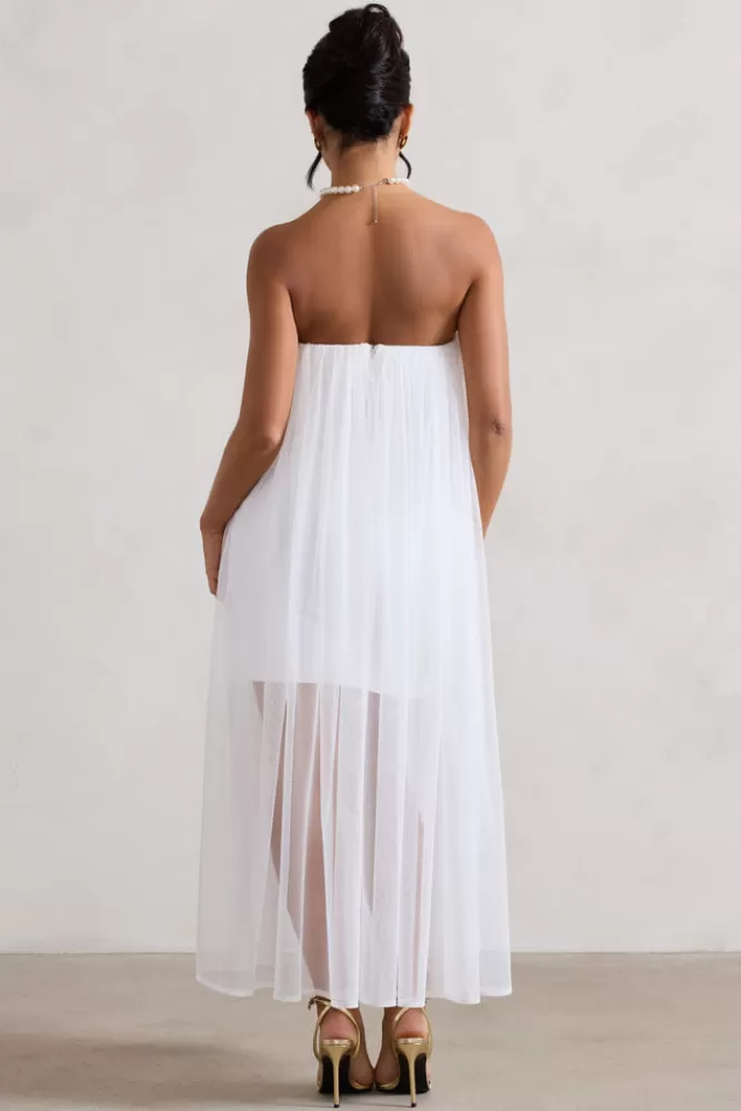 Club L London Dreamland | Sweetheart Corset Mini Dress With Tulle Overlay IVORY Sale