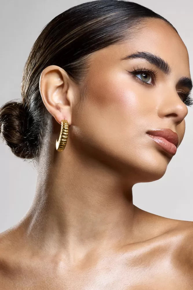 Club L London Eclat | Ribbed Dangle Earrings GOLD Store