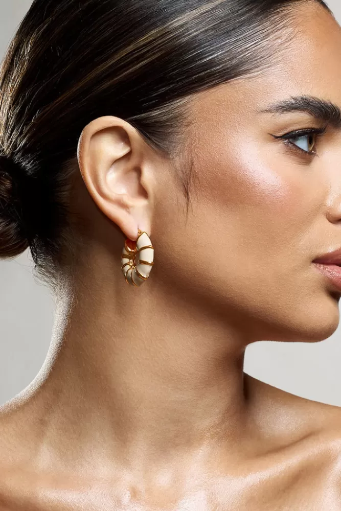 Club L London Edie | Nude u0026 Hoop Earrings GOLD Fashion