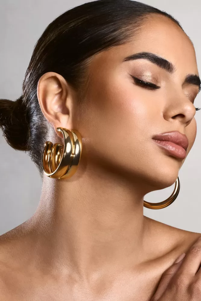 Club L London Eleasha | Chunky Layered Hoop Earrings GOLD Best