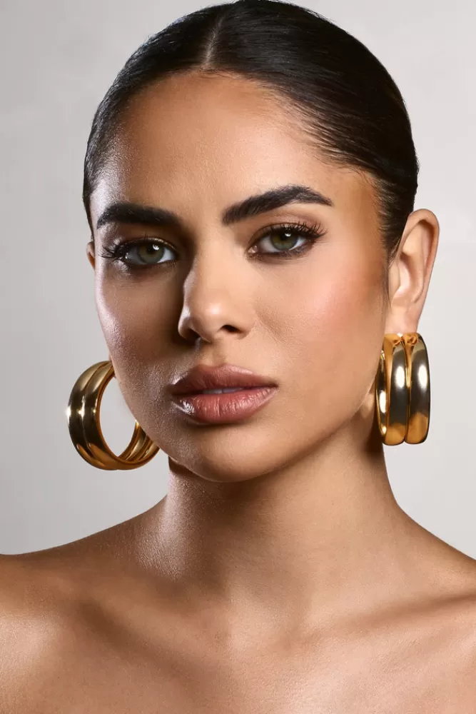 Club L London Eleasha | Chunky Layered Hoop Earrings GOLD Best