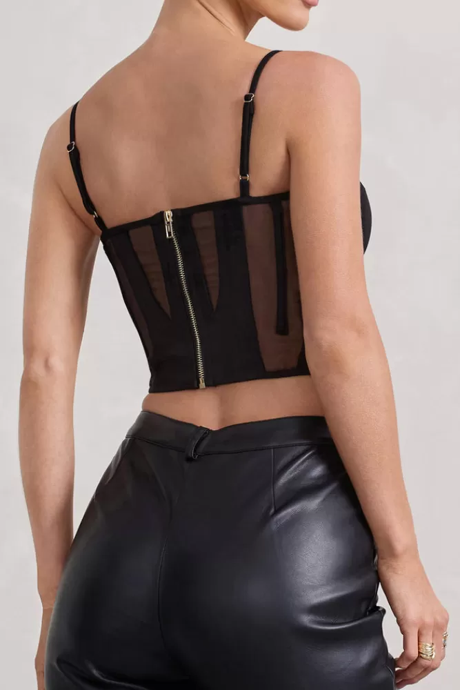 Club L London Electra | Mesh Panelled Strappy Corset Top BLACK Shop