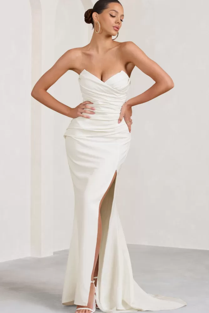 Club L London Elene | Pleated Split Fishtail Maxi Dress WHITE Sale