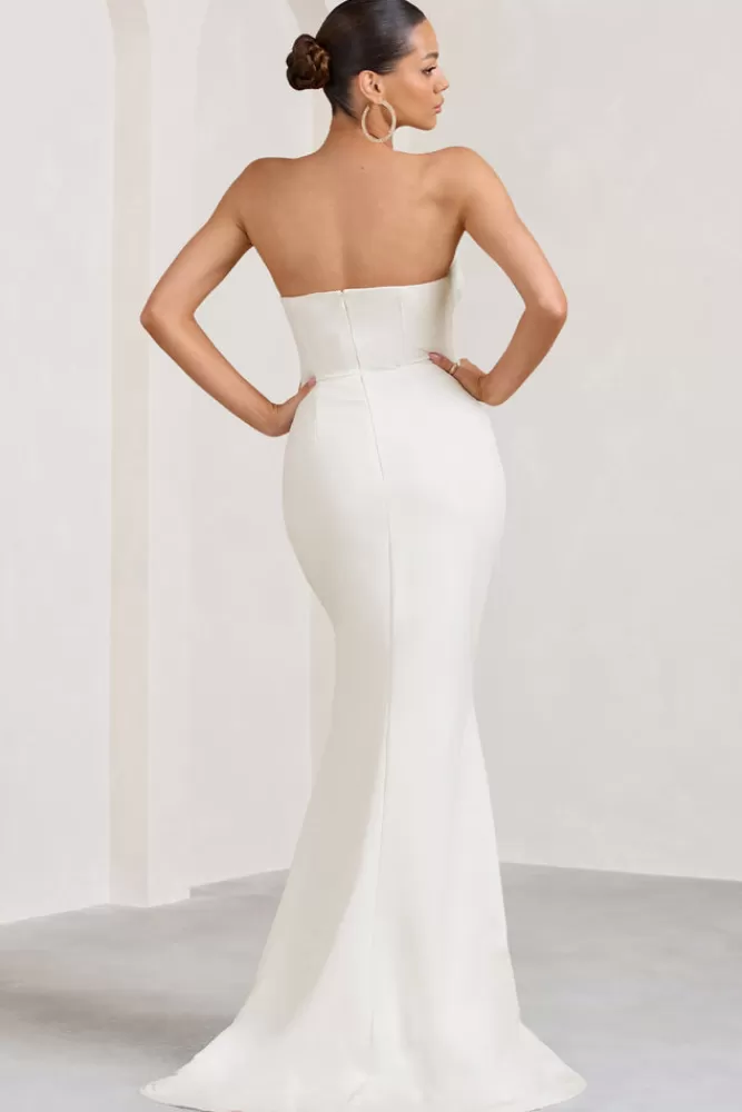 Club L London Elene | Pleated Split Fishtail Maxi Dress WHITE Sale