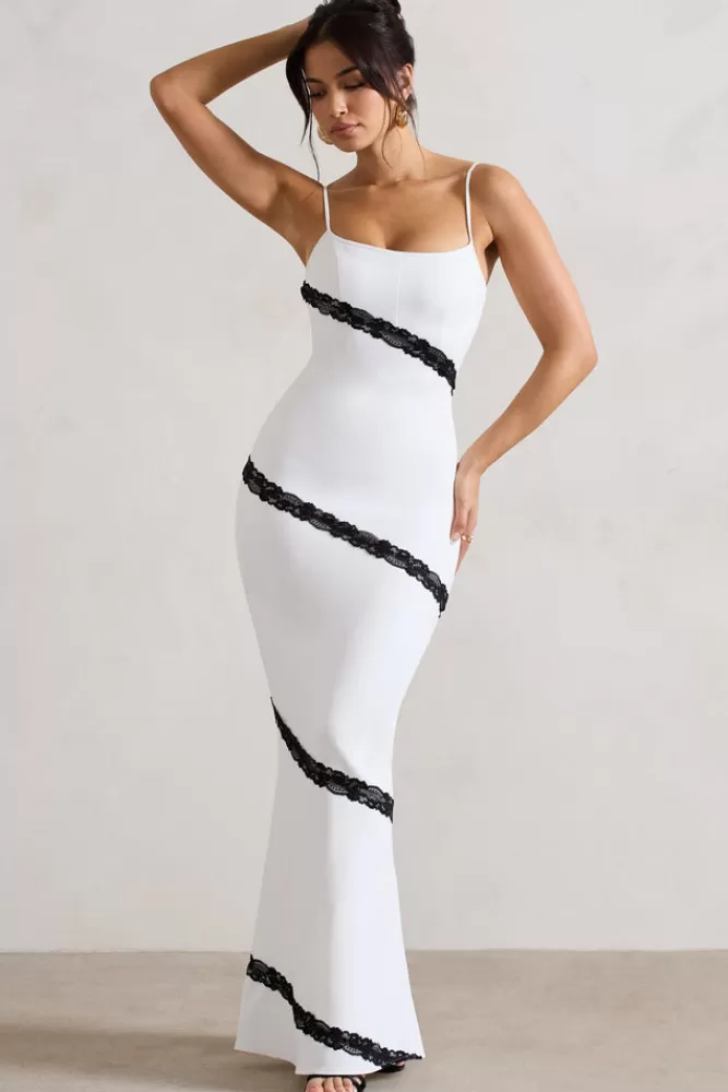 Club L London Elizabeth | u0026 Black Strappy Lace-Trimmed Maxi Dress WHITE Outlet