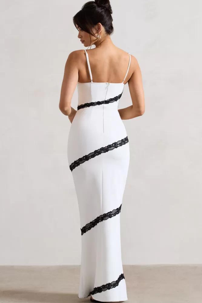 Club L London Elizabeth | u0026 Black Strappy Lace-Trimmed Maxi Dress WHITE Outlet