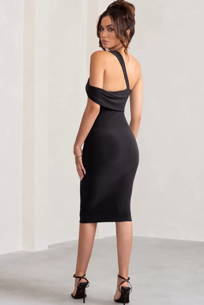 Club L London Ella | Asymmetric Neck Cut Out Midi Dress BLACK Store