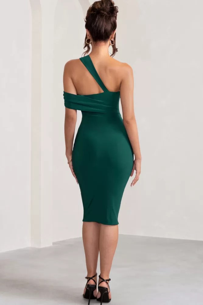 Club L London Ella | Bottle Green Asymmetric Neck Cut Out Midi Dress BOTTLEGREEN Best Sale