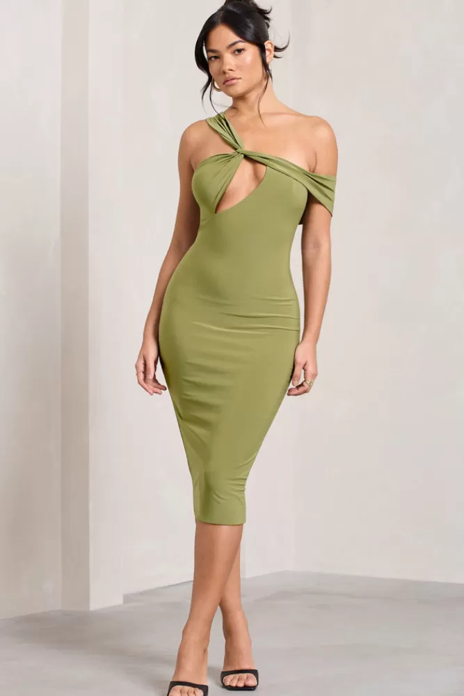 Club L London Ella | Asymmetric Neck Cut Out Midi Dress OLIVE Best