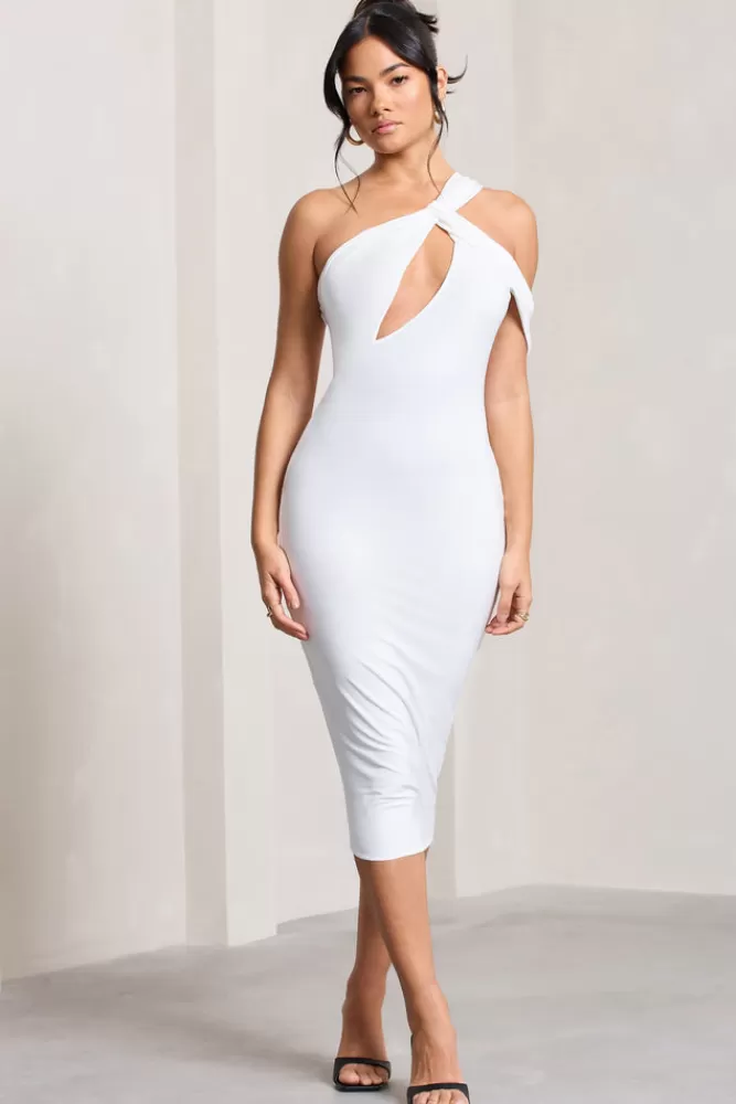 Club L London Ella | Asymmetric Neck Cut Out Midi Dress WHITE Cheap