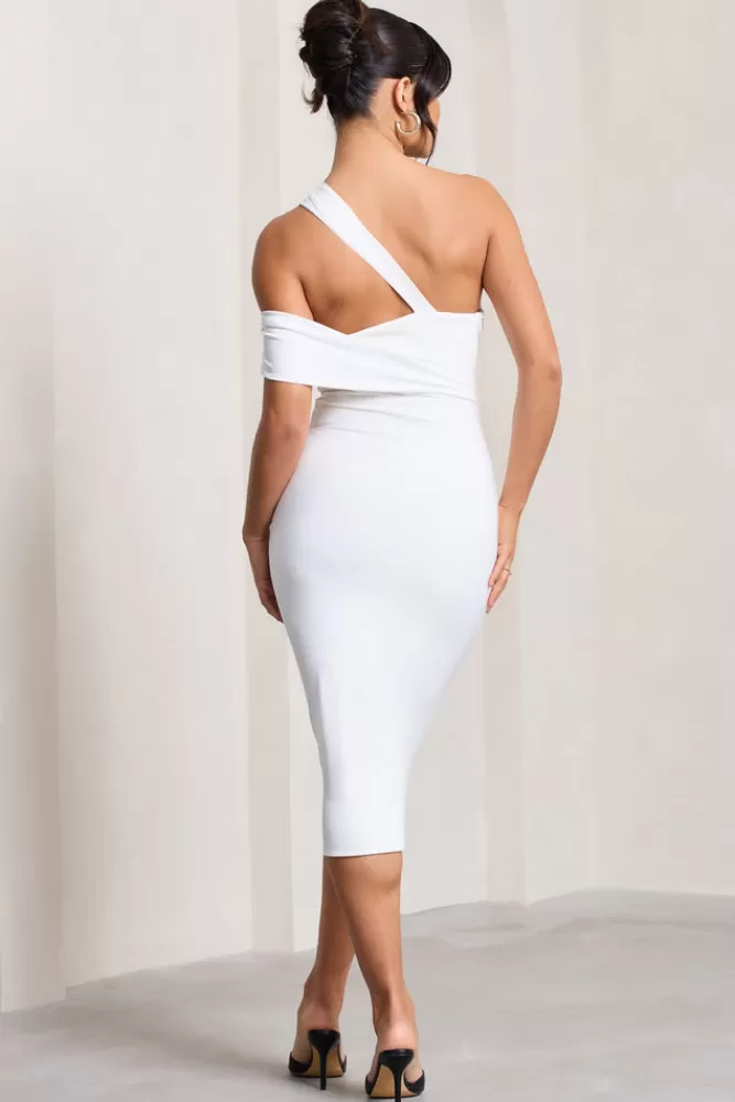 Club L London Ella | Asymmetric Neck Cut Out Midi Dress WHITE Cheap