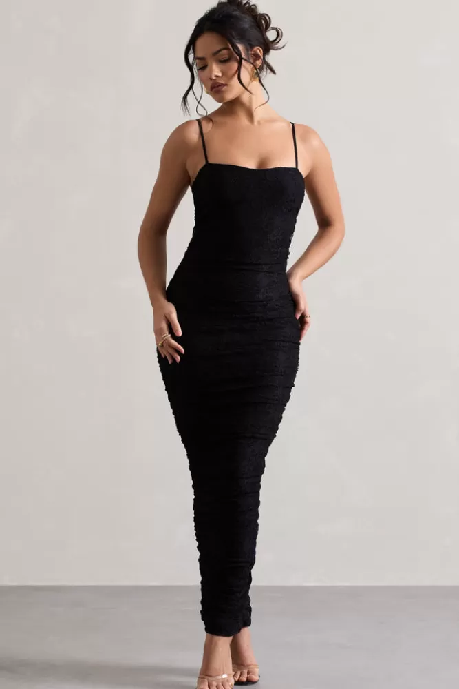 Club L London Ellis | Lace Strappy Bodycon Maxi Dress BLACK Flash Sale