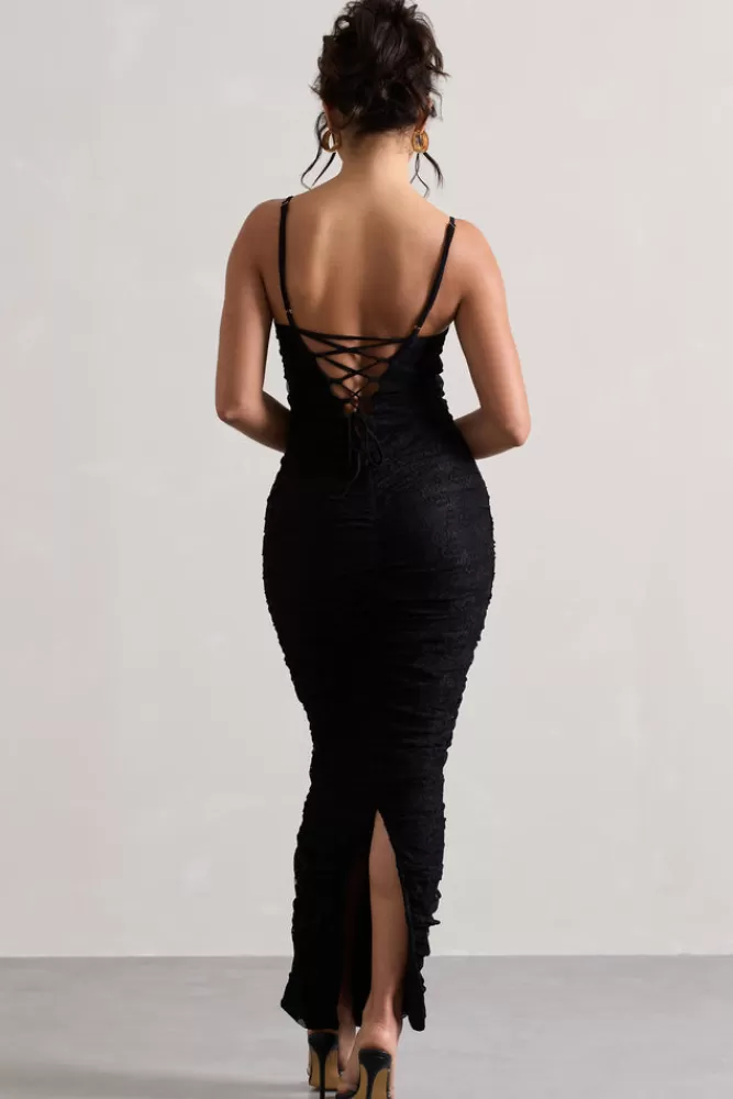 Club L London Ellis | Lace Strappy Bodycon Maxi Dress BLACK Flash Sale