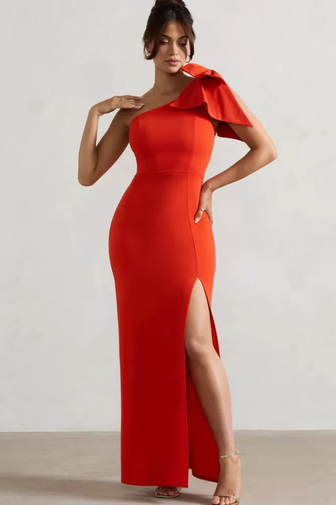 Club L London Elowen | Orange Asymmetric Maxi Dress With Bow TANGERINE Outlet