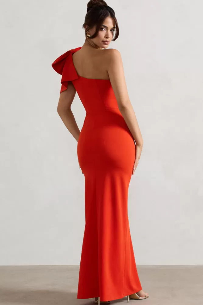 Club L London Elowen | Orange Asymmetric Maxi Dress With Bow TANGERINE Outlet