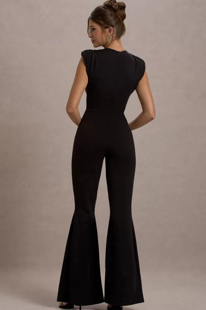 Club L London Elyna | High-Neck Draped Flared-Leg Jumpsuit BLACK Shop
