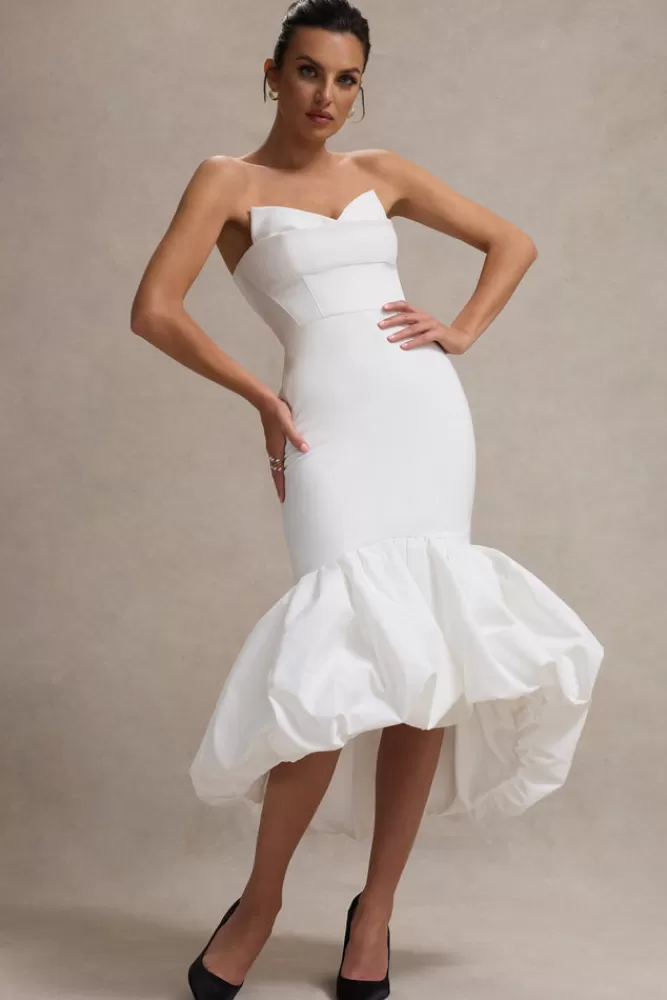 Club L London Emmelina | Corset Maxi Dress With Volume Hem WHITE Best Sale