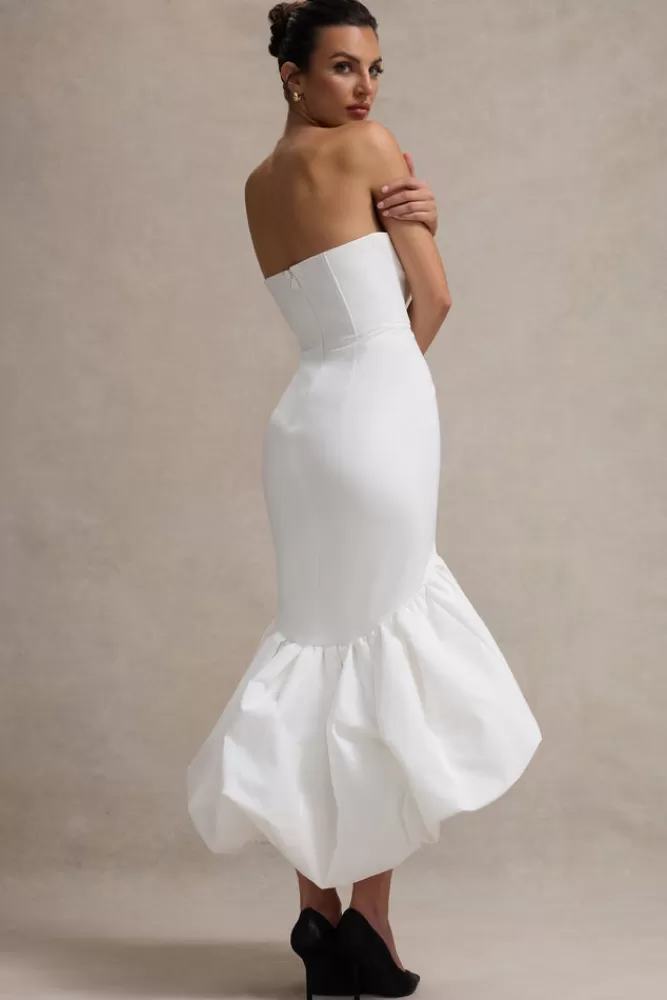 Club L London Emmelina | Corset Maxi Dress With Volume Hem WHITE Best Sale